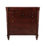 A Victorian Mahogany Lobby Chest, 3rd quarter 19th century, of breakfront form with deep central