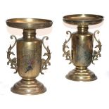 A Pair of Japanese Mixed Metal Inlaid Bronze Vases, Meiji period, of baluster form with flared necks