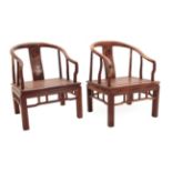 A Pair of Chinese Mother-of-Pearl Inlaid Huanghuali Armchairs, Qing, with yoke backs, the