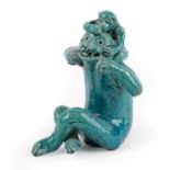 A Chinese Turquoise Glazed Figure of a Monkey, 19th/20th century, naturalistically modelled