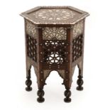 A Damascus Bone, Mother-of-Pearl and Pewter Strung Hardwood Occasional Table, late 19th century, the