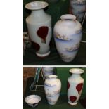 A Pair of Hirado Porcelain Baluster Vases, Meiji period, painted with bands of flowers, painted mark