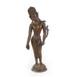 A Copper Alloy Figure of Padmapani or Indra, Tibet or Nepal, 18th/19th century, standing wearing a