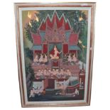 Thailand School (early 20th century) Prince Vessantara enthroned with attendants and musicians Oil