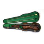 Violin 13 7/8'' two piece back, with hand written label ' ... J Lister 1911 presented by K Myer