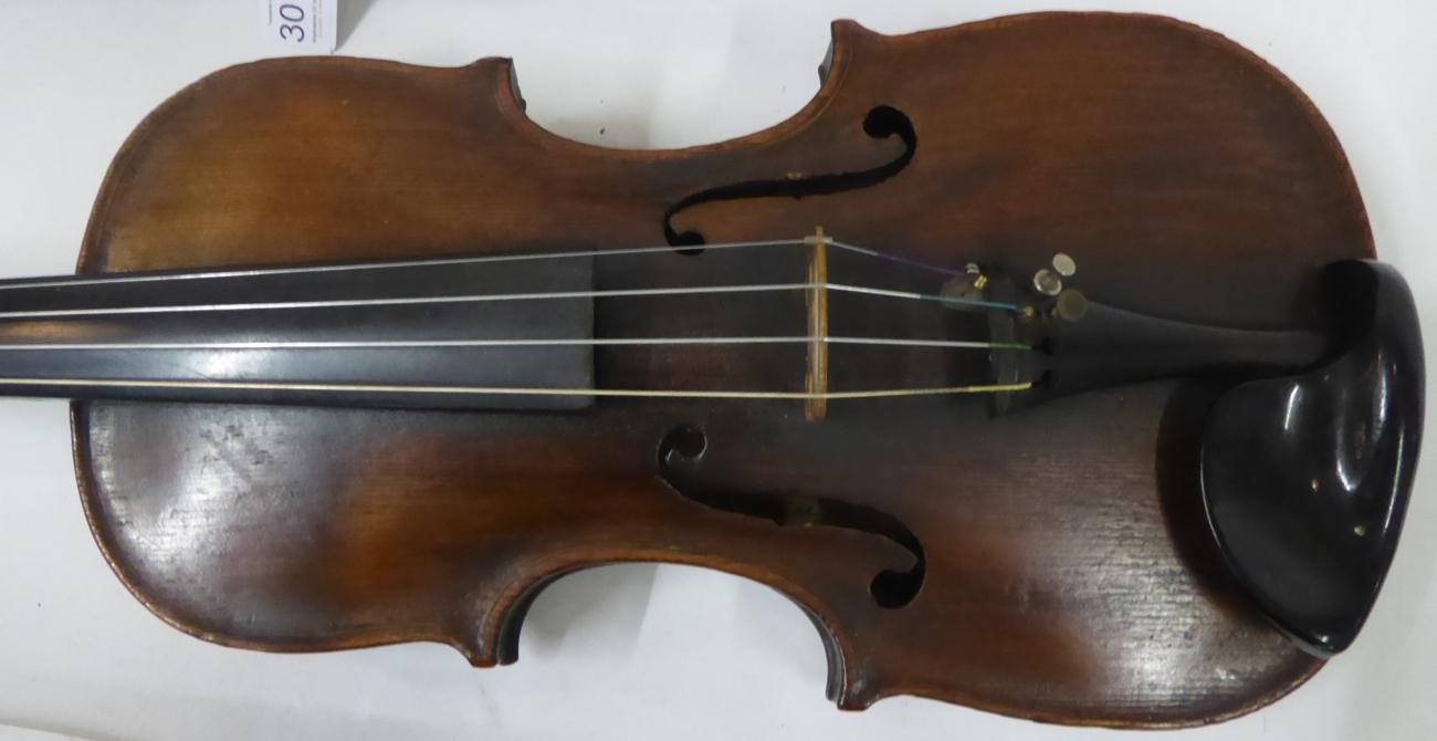 Violin 13 7/8'' two piece back, with hand written label ' ... J Lister 1911 presented by K Myer - Image 4 of 13