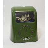 Vitascope green Bakelite with clock (lacks one hand) and automated ship