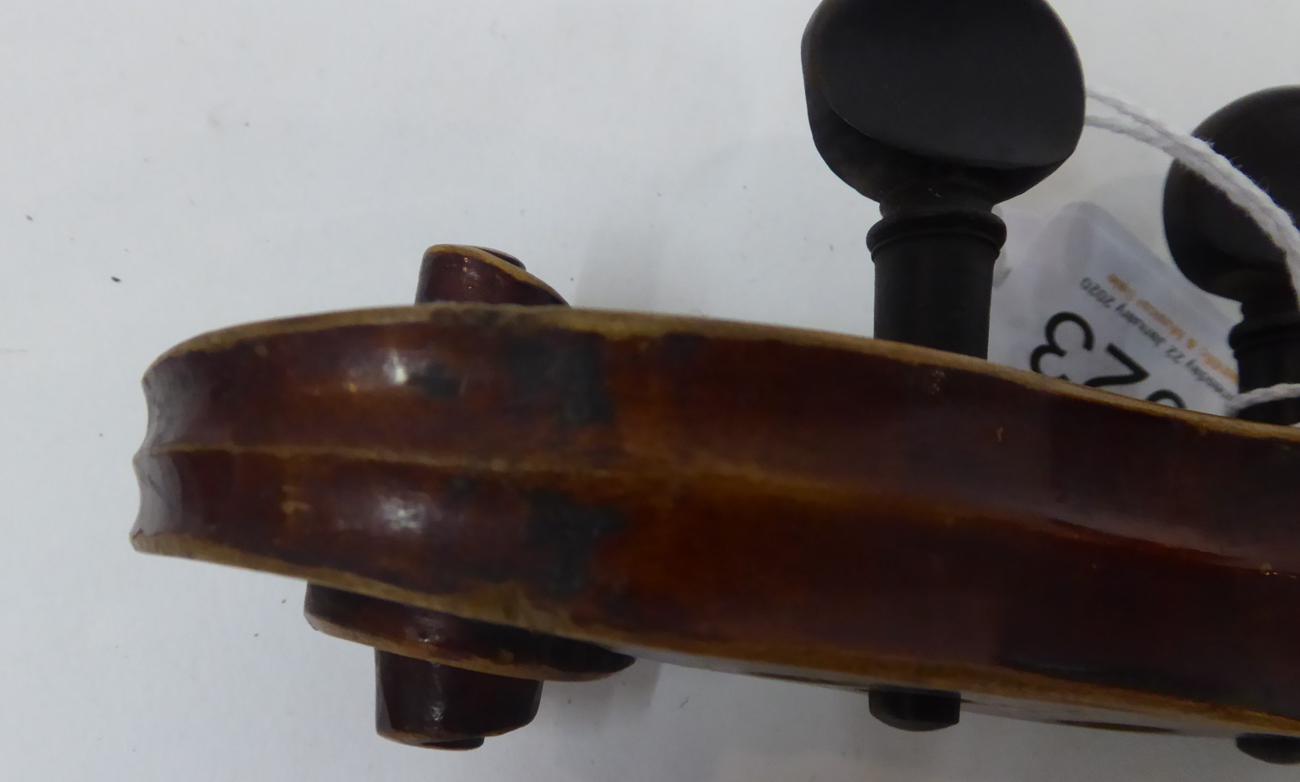 Violin 14 3/8'' two piece back, ebony fingerboard, labelled 'Giovan Paolo Maggini Brescia 1690' - Image 7 of 9