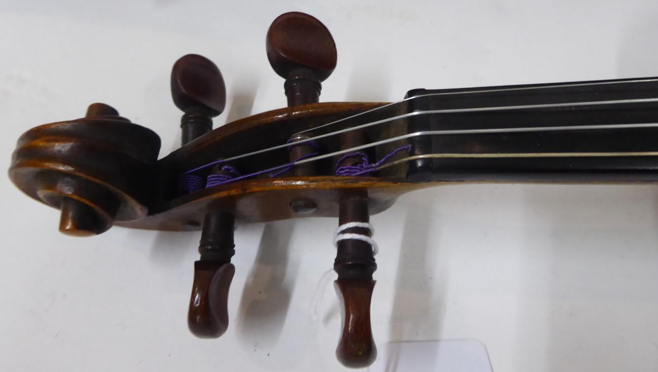 Violin 13 7/8'' two piece back, with hand written label ' ... J Lister 1911 presented by K Myer - Image 2 of 13