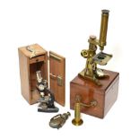 Pillischer (London) Brass Microscope no.1356, with course/fine focussing, plano/convex mirror,