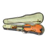 Violin 14 1/8'' two piece back, ebony fingerboard and pegs, with handwritten label 'J J Hamilton