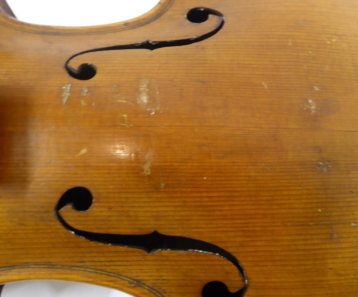 Violin 13 1/4'' two piece back, ebony fingerboard, no label, cased with two bows Violin appears to - Image 10 of 13