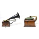 Zonophone Cinch Gramophone, together with an Oxford horn gramophone (with reproduction support