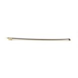 Violin Bow stamped 'Pecatte' [sic] ivory frog and button, length excluding button 720mm, weight