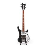 Rickenbacher Model 4003 Bass Guitar, black body, white scratchplate, two pickups, two tone controls,