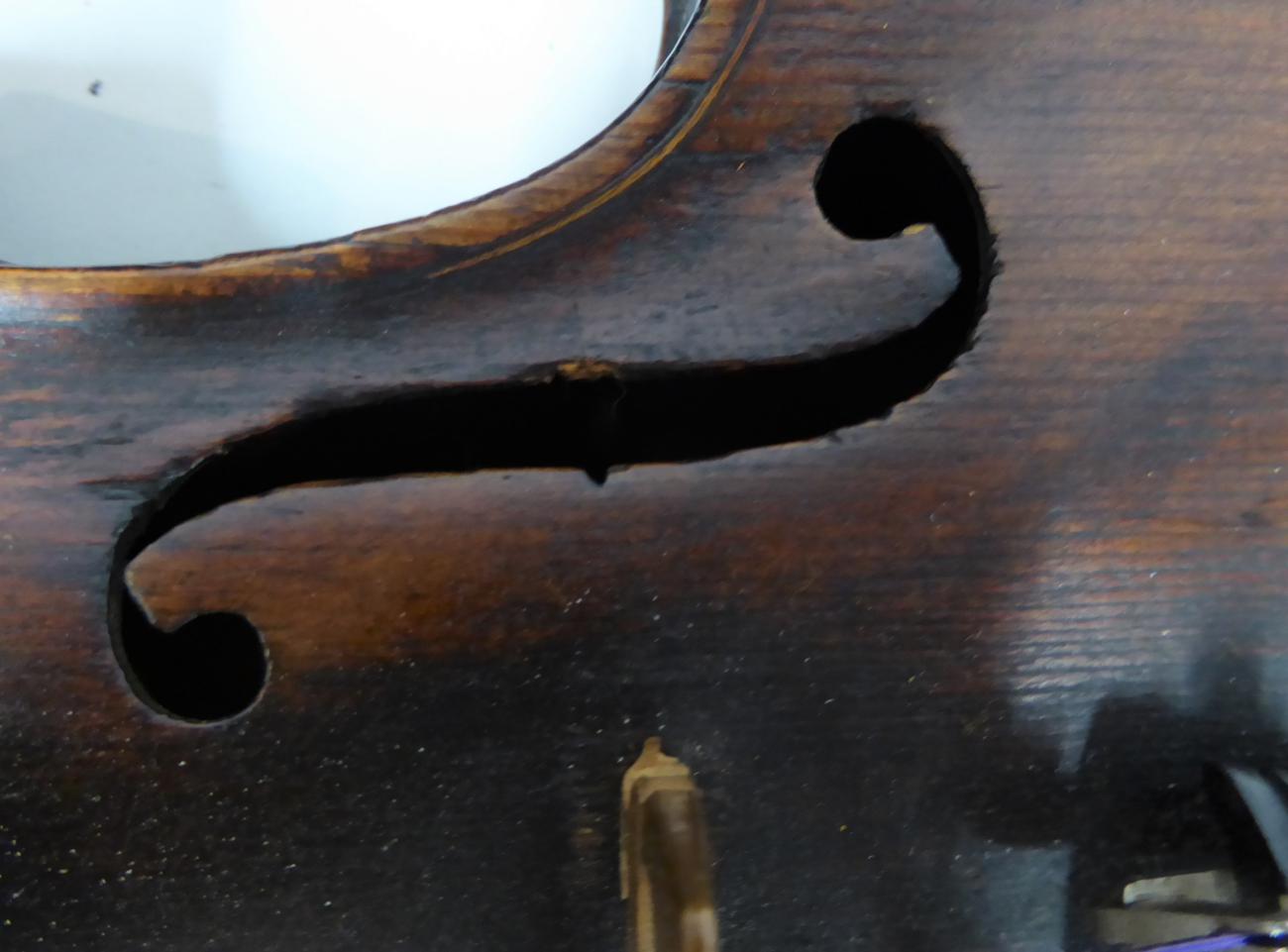 Violin 13 7/8'' two piece back, with hand written label ' ... J Lister 1911 presented by K Myer - Image 5 of 13