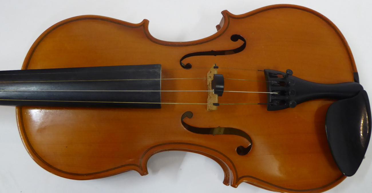 Violin 14'' two piece back, no maker's mark or label, cased with bow - Image 4 of 10