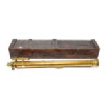 Brass Refracting Telescope with 2 1/2'' objective lens, main barrel 35 1/2'', with sighting scope