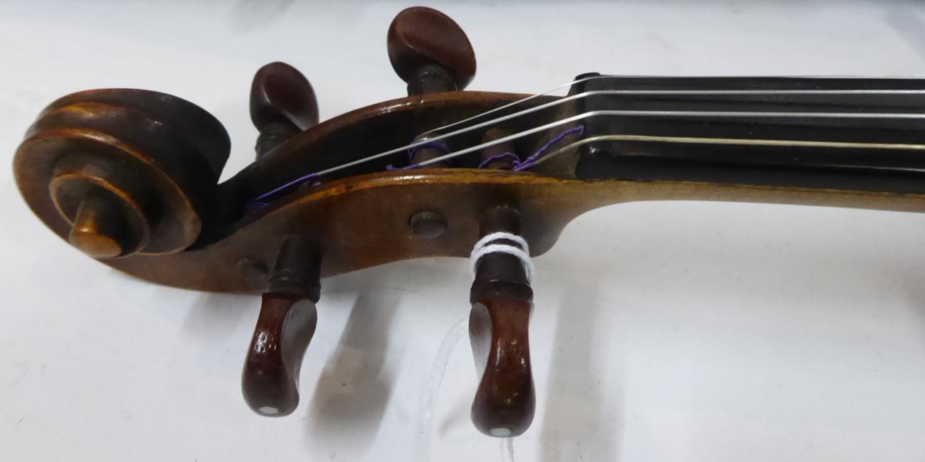 Violin 13 7/8'' two piece back, with hand written label ' ... J Lister 1911 presented by K Myer - Image 3 of 13