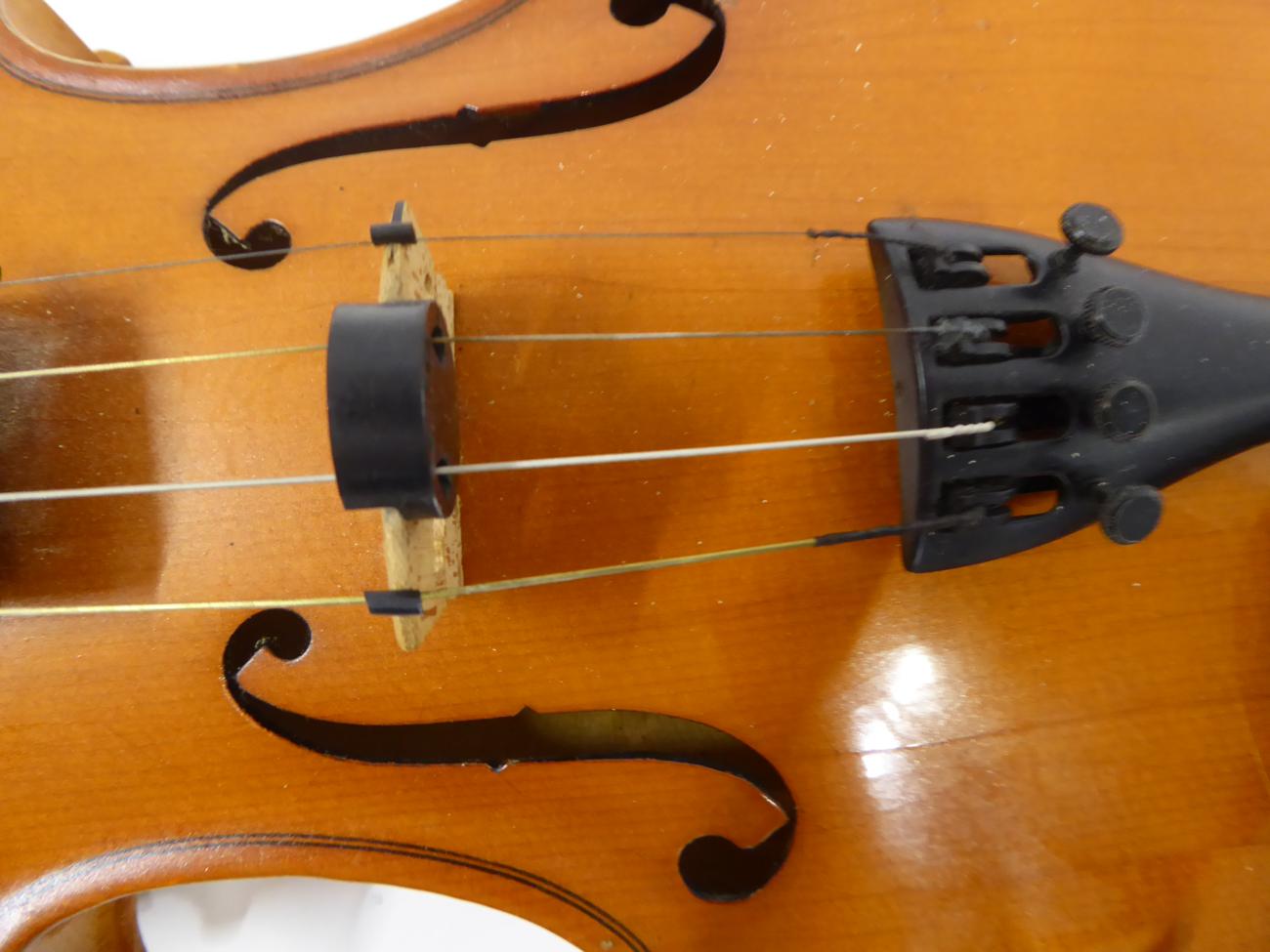 Violin 14'' two piece back, no maker's mark or label, cased with bow - Image 5 of 10