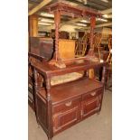 A Victorian walnut buffet; together with an oak side table (2)