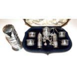 A cased Edward VII silver condiment-set, by Vale Brothers and Sermon, Chester, 1905 1906, each piece