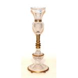 A Baccarat style cut glass and gilt brass table centrepiece, stamped Osler to base