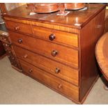 A Victorian oak and mahogany crossbanded five drawer chest, 109cm wide