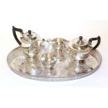 A four-piece silver plated tea-service, by Viners, 20th century with an oval silver plated gallery