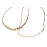 A 9 carat gold fancy link necklace, length 41cm; and another 9 carat gold necklace, length 46cm .