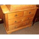 A late Victorian pine four drawer chest; and a four drawer chest with gallery back (2)