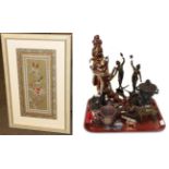 Miscellaneous including a knight companion set; a pair of spelter figures; an Athenian style redware