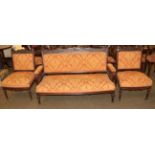 A mahogany framed three piece salon suite