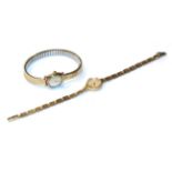 A 9 carat gold lady's Accurist quartz wristwatch, on link strap with a lady's Bernex wristwatch