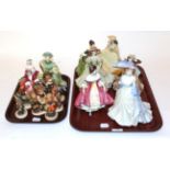 Two trays of Royal Doulton ladies and Goebel figures