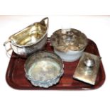 Four various silver items, comprising: a George III silver sugar-bowl, marks worn, circa 1800; a
