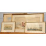 A.E Whitehead (20th century) Sailing boats off a rocky coast, signed and dated 1912, watercolour;