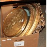 A Victorian silk-work oval panel, a pair of 19th century gilt & gesso framed circular mirrors, and