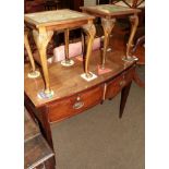 A Regency mahogany bow fronted side table, with two frieze drawers; together with two side tables,