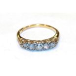 An old cut diamond five stone ring, circa 1900, finger size L. Gross weight 3.6 grams