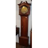 An oak thirty hour longcase clock, the circular brass dial with Roman and Arabic numerals signed