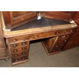A small Victorian walnut and ebony inlaid pedestal desk (faded)