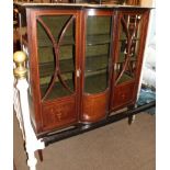 An Edwardian inlaid mahogany display cabinet, probably reduced in height, 141cm high
