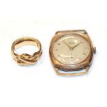 A 9 carat gold puzzle ring, finger size L; and a watch face . Puzzle ring - 4.9 grams