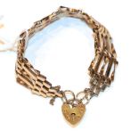 A gate bracelet with a 9 carat gold padlock clasp, length 19cm . Gross weight 10.6 grams