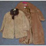 A Maxmara ladies' camel coat (size 12) together with a caramel astrakhan coat with mink collar (2)