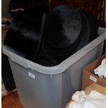 Five assorted black silk top hats, four bowler hats and another (one box)