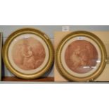 After Bartolozzi, a pair of sepia tone prints of classical scenes