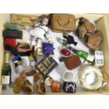 Assorted mainly 20th century dolls accessories including a pair of clogs with punched leather