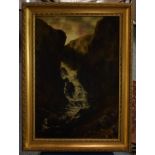 British School (20th century) 'Gordale Scar', Yorkshire, inscribed, oil on canvas, 65.5cm by 45cm